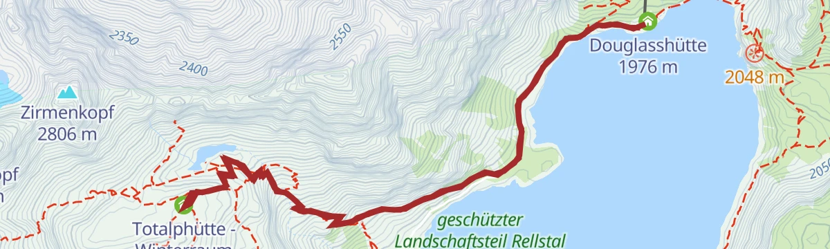 Route map: Von der Douglass Hütte zur Totalphütte